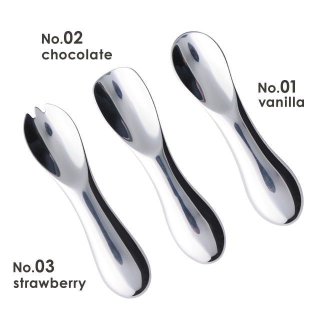 15.0% スプーンのデザインは3種類。アイスクリームのフレーバーを名前にしました。